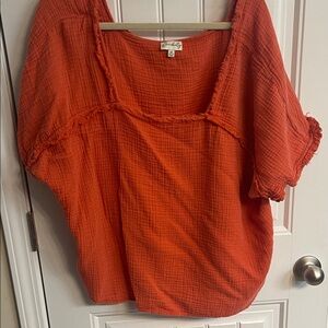 Wonderly Textured Orange Blouse Square neck top size 3xl